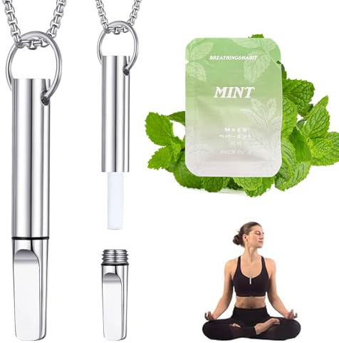 EQVP Anxiety Breathing Necklace, Breath Free Necklace with Filters, Breathing Exercises, Meditation, Valentine's Day Birthday Gift for Women Men Stress Rel