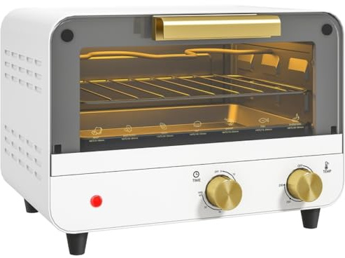 Brandless 12L White Toaster Oven 750W Mini Convection Oven with Adjustable Timer Temperature Glass Door Baking Tray Rack for Kitchen Breakfast