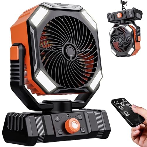 LUCYLANKER Ventilatore da Campeggio Ricaricabile 10000mAh con Lanterna LED, Ventilatore Nebulizzatore Portatile con Oscillazione Auto per Tenda, Camper, Accessori Camper con Telecomando, ABS
