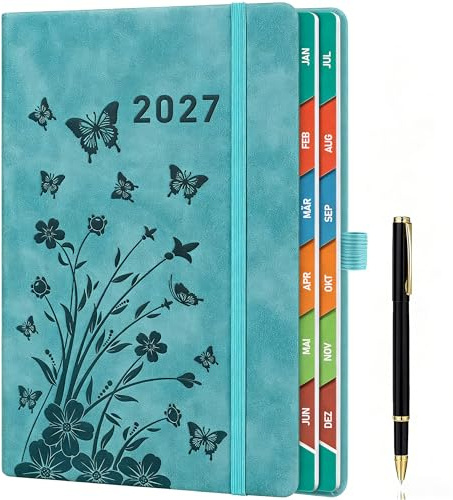 Tagesplaner 2027 A5 Türkis – Kalender 2027 täglich 1 Tag pro Seite, Terminplaner 2027 täglich, Buchkalender & Kalenderbuch 2027, farbig & kreativ, Hardcover