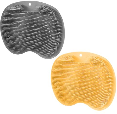 Asheyya 2 Pcs Silicone Foot Shower Scrubber Mat, Back Scrubbers with Non-Slip Suction for Cleaning and Massage (Yellow and Gray)