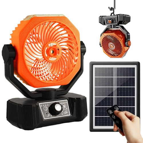 Solar Portable Misting Camping Fan – Chill Anywhere, Solar Camping Ventilator mit Sprühnebel, LED Licht, 8 Geschwindigkeitsstufen & Fernbedienung, Hängender Ventilator für Zelt, Reisen, Outdoor