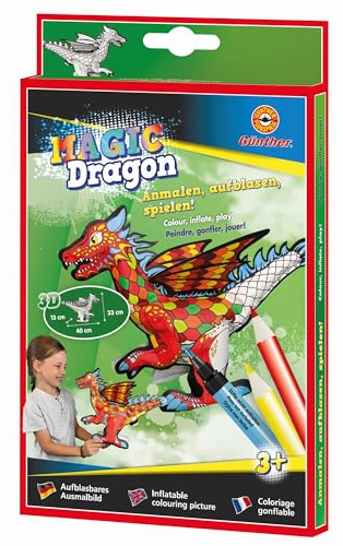 Günther Flugspiele 1591 - Aufblasbares Ausmalbild Magic Dragon, ca. 40 x 13 x 33 cm, Drache zum Ausmalen und Aufblasen, für Kinder ab 3 Jahren