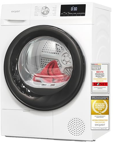 Exquisit Wärmepumpentrockner 7 kg - 15 Programme, Knitterschutz | Startzeitvorwahl 4–24 Std., digitale Restlaufzeitanzeige, herausnehmbarer Flusenfilter, Energieklasse A