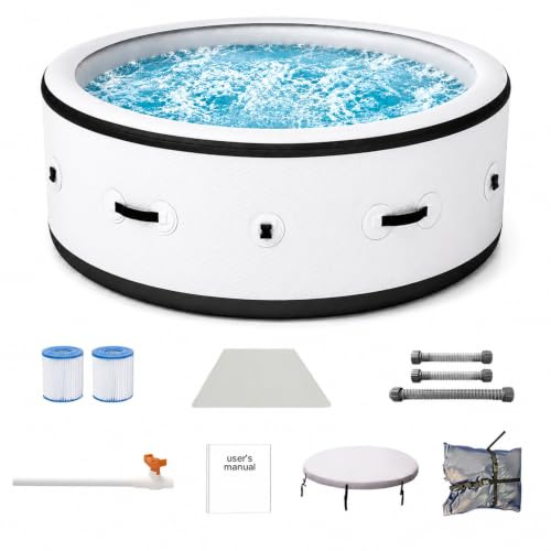 Spa Gonflable Extérieur 4-6 Places Grande Capacité Ø206cm, Bain à Remous Chauffage Central 40°C, 150 Jets Massants Puissants, Tissu PVC Anti-Perforation, LED Intérieure Multicolore