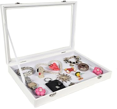 Mehrzweckkasten Schmuckkasten Schmucklade Schaukasten Schmuckdisplay mit Glasdeckel ohne Aufteilung weiss