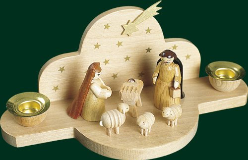 Rudolphs Schatzkiste Kerzenhalter Christi Geburt Natur Höhe= 8cm NEU Kerze Kerzenlicht Teelicht Weihnachten Kerzenschmuck Tischschmuck Holzschmuck Holz Seiffen Erzgebirge Dekoration