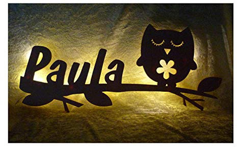 Schlummerlicht24 Led Holz Möbel Zimmer-Einrichtung Wand-Lampe Eule Samantha Nachtlicht Geschenk mit Name-n individuell Geburtstag-sgeschenk Mädchen Junge-n Frauen-Geschenke Dekoration Baby-Zimmer