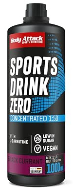 Body Attack Zero Sports Drink Sirup Black Currant 1000 ml | mit Vitaminen & Mineralstoffen, zuckerarm, nur 12 kcal pro Liter, mit L-Carnitin, vegan, 200 Portionen