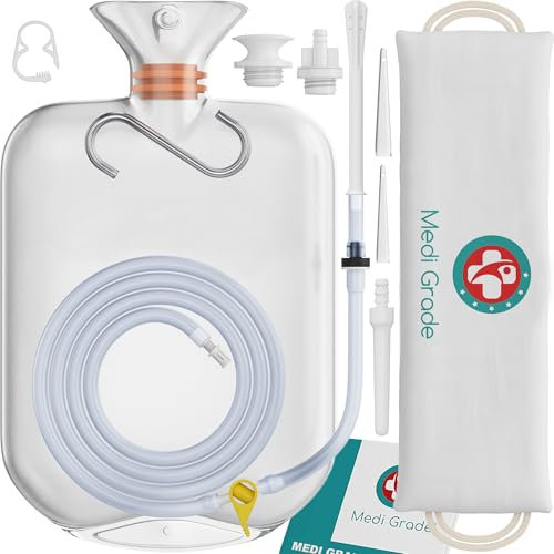 Medi Grade Trousse Lavement Intestinal Qualité à Domicile – Kit Lavement Colon – Enema Kit Comprend une Poche Lavement Réutilisable Accessoires Instructions Sac de Transport