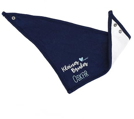 Striefchen® Dunkelblaues Dreieckstuch - Kleiner Bruder/Großer Bruder - mit Namensaufdruck Blau Kleiner Bruder