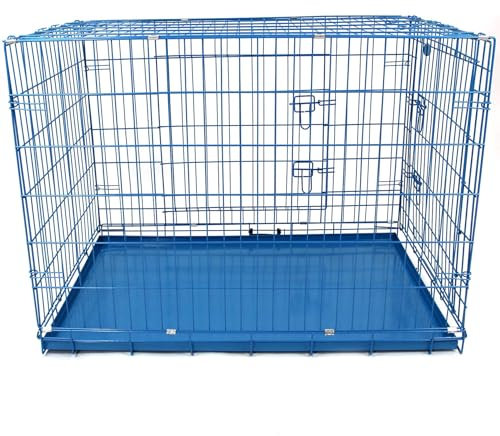 Easipet Blue Metal Dog Cage for Large Dogs, Double Door Design, 106 x 71 x 77 cm
