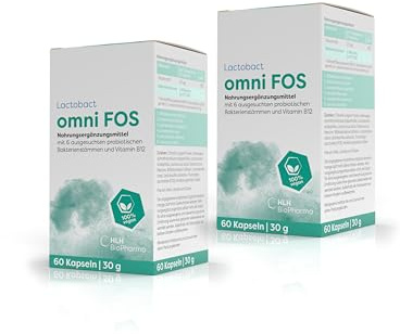 Lactobact omni FOS, 2 x 60 Kapseln Sparset – 6 biologisch aktive Bakterienstämme & Vitamin B12 aus der Mikroalge Chlorella vulgaris für Energie*, Nerven* und die geistige Funktion*