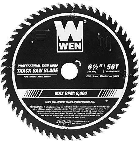 WEN BL6556 6.5-Inch 56-Tooth Carbide-Tipped Thin-Kerf Professional ATAFR Track Saw Blade with PTFE Coating