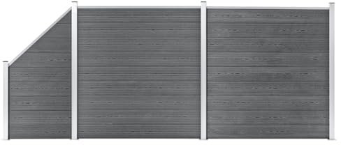 vidaXL WPC Zaun Set 2 Quadrate 1 Schräge Sichtschutzzaun Lamellenzaun Gartenzaun Windschutz Sichtschutz Zaun Steckzaun Systemzaun Garten 446x186cm Grau