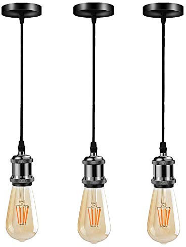 Biqing 3PCS Pendant Light Fittings Industrial Ceiling Hanging Light Kit E27 Ceiling Rose Lamp for Kitchen Bedroom Bar Cafe.(No Bulb)