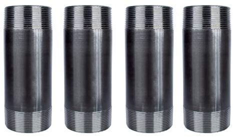 PIPE DECOR Sanitärrohr, Stahl, 5,1 cm Durchmesser x 15,2 cm Vorgeschnittenes Rohr passend für Standard-5,1 cm schwarze Gewinderohre, Nippel und Armaturen, 4 Stück
