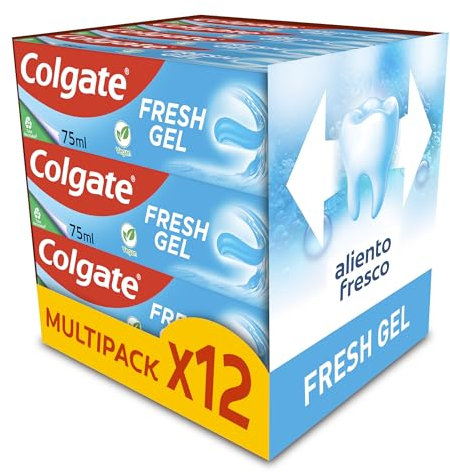 Colgate Fresh Gel dentifricio al fluoro, confezione da 12 pezzi x 75 ml, dentrifico con protezione contro la carie, smalto sano e forte, alito fresco, uso quotidiano, sapore di menta rinfrescante