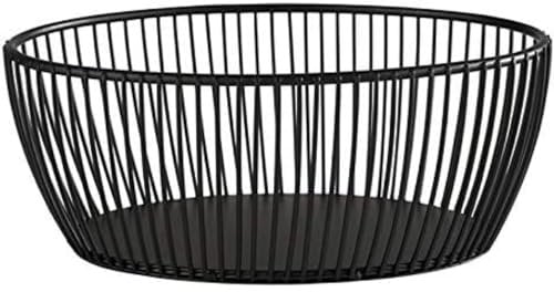 APS „SVART“ ovaler Metallgitter Korb, stabiler Gitterkorb, L: 20 cm, B: 15 cm x H: 8 cm, Brotkorb, Obstkorb, Gemüsekorb, stapelbar, schwarz, spülmaschinengeeignet
