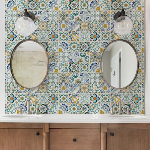 RE-COVERTILES - Adesivi per Piastrelle Bagno e Cucina 10 Pz 20x20 cm - PS00047 Decorazione murale in PVC impermeabile mattonelle mosaico stile cementine Azulejos