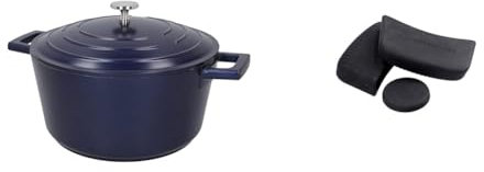 KitchenCraft Cast Aluminium Induction-Safe Non-Stick Casserole Dish with Lid, 4L, 24cm, Blue & Silver, Round, Dutch Oven