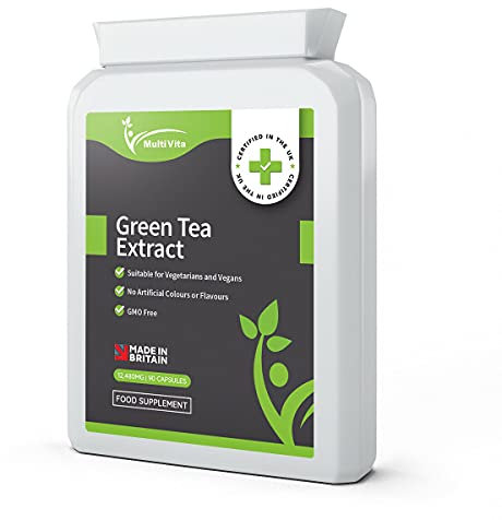 Multivita Green Tea - 90 x 12,480mg High Strength Green Tea Extract Capsules - Natural Green Tea Supplement and Powerful Antioxidant - Vegan and Vegetarian Friendly
