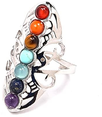 Zonster Verstellbarer Kristall Natürlicher Ring 7 Chakren Durchbohrt 925 Silber Ring Hohl Daumen Heilung Reiki Steine ??edelstein Ring
