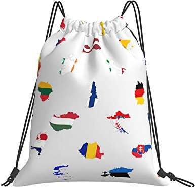 Hdadwy Alle Länder der Europäischen Union Kordelzug Cinch Schulranzen Rucksack Fintess Sport Yoga Gym Rucksack String Bag für Männer Frauen