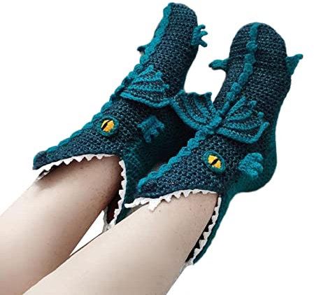 Lustige Socken Gestrickte Socken Drachen Krokodil Tier Socken dick Gestrickt Warme Bodensocken Skurrile Alligator Strickmanschette Winter warme Socken Kuschelsocken (Blauer Drache, Erwachsene)