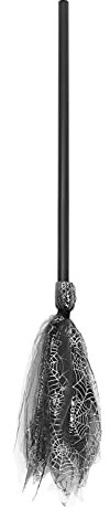 Homoyoyo 1Pc Halloween Witch Broom Spider Web Yarn Broom Broomstick Broom Props Halloween Costume Party Supplies- Black