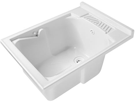 Jo-Bagno.it Lavabo Lavabo de resina PP, blanco, 45 x 60 cm, ideal para reemplazo o instalación en mueble o encimera en lavandería o cocina incluido con kit sifoneria