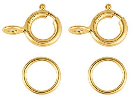 ALEXCRAFT 925 Sterling Silver Clasps for Jewellery Making Set, 40PCS Gold Spring Clasps and Open Jump Rings 14K Real Gold Plated 5mm Round Clasps Connectors, Clasps for Necklace Bracelet Making