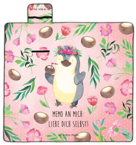 Mr. & Mrs. Panda Picknickdecke Pinguin Kokosnuss - Geschenk, erholt, entspannt, Urlaub, Aloha, stranddecke sandfrei, Decke Outdoor, picknickmatte,
