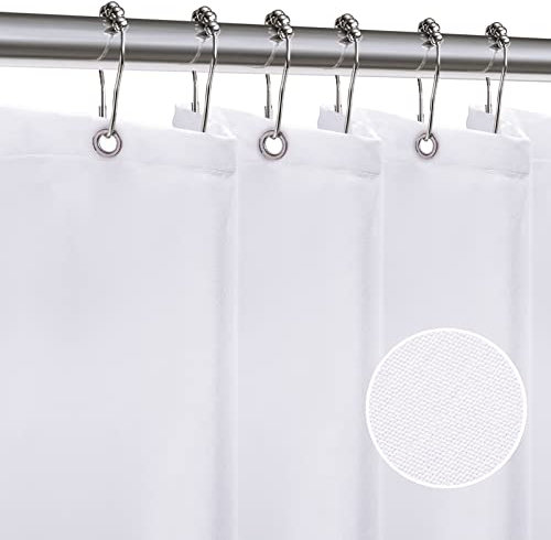 ZARCKER Wasserdichter Duschvorhang, 182x92CM, Linnen Badewanne Vorhang mit undurchlässiger Beschichtung, Anti-Schimmel Stoff Textil Shower Curtain mit 12 Duschvorhängeringen Waschbar - Weiß