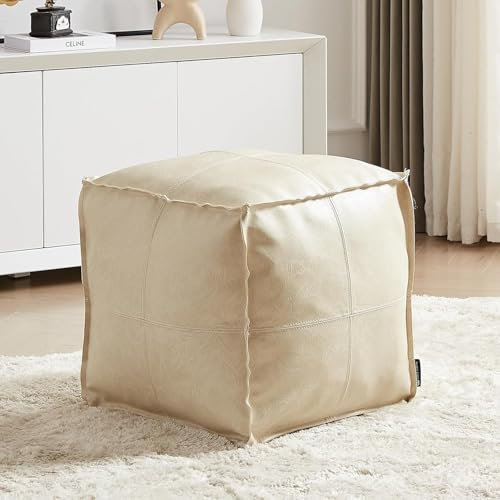 Louis Donné Ottomane Pouf Abdeckung, handgefertigter Outdoor Pouf Kunstleder marokkanisch, ungefüllte Pouff-Ottomane, beige 45 cm quadratisch, Büro, Outdoor für Neujahrsgeschenk