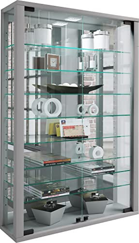 VCM Glasvitrine hängend | Vitrine Glas mit ESG-Sicherheitsglas | Maße ca. H. 91 x B. 59 x T. 18 cm| Hängevitrine Glas | Modern und platzsparend | Vitrine Glas - Vitrosa Mini Spiegel Silber