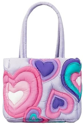 Kawaii Puffer Tote Bag Gesteppte Crossbody Tasche für Frauen Puffer Bag Herz Puffy Tote Bag Down Gepolsterte Schultertasche, Süßes Herz