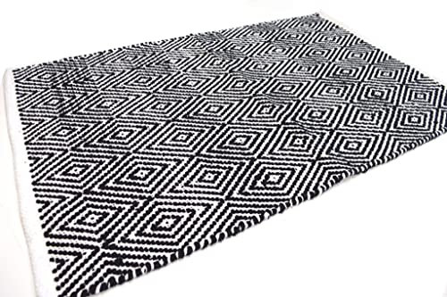 Casa Service DORA Tappeto Cotone Jaquard, Lavabile, per Bagno e Cucina (50x80cm, Black)