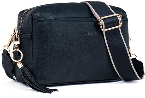 Roulens Kleine Umhängetasche für Damen mit 3 Fächern mit Reißverschluss, Umhängetasche für Damen aus PU-Leder, Handtasche, Damen, Schulterriemen mit breitem verstellbarem und abnehmbarem Gurt,