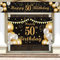 Qpout Long Size 50th Birthday Banner, Extra Large 50th Backdrop, Black and Gold Happy Birthday Banner for All Occasions, Fabulous Party Wall Decorations