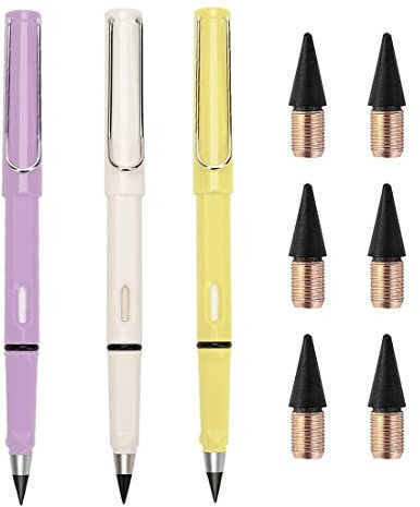 CUHZA 3 Stück Ewiger Bleistift, Tintenloser Bleistift mit Extra 6 Auswechselbaren Federn, Langlebiger Magischer Bleistift, Stifte Set, Unendlicher Bleistift Kommt