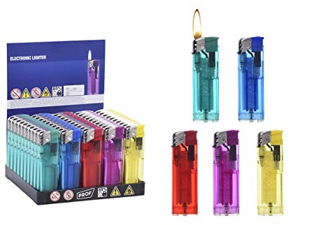 HIBRON Mechero Electrónico Recargable, Pack de 50 Mecheros de Colores Surtidos, Fácil de Encender