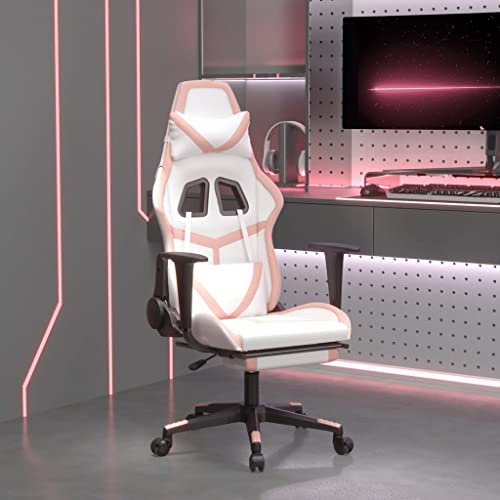 INLIFE 3143684 Chaise de gaming avec repose-pieds, en cuir synthétique blanc et rose, 16,1 kg
