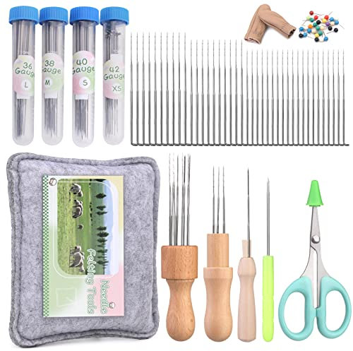 Benlay 118PCS Wolle Filzen Werkzeug Kit, Nadeln Filzwerkzeuge Mit 80 PCS Nadeln Filzen 3-Modelle Von Holzgriffen Große Filz Pad, 4-Größen Filznadeln Passend Für Verschiedene Filzprojekte