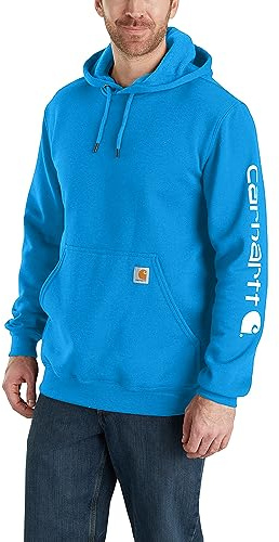 Carhartt Men's Loose Fit Midweight Logo Sleeve Graphic Sweatshirt Hooded Sweatshirt, Blue With Glitter, M