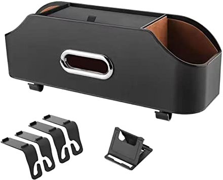 Tacery Multifunktionale Fahrzeug-Aufbewahrungsbox, 4-in-1-Auto-Taschentuchbox-Halter mit Haken und Handyhalter, universeller Autositz-Rückenlehnen-Organizer mit Getränkehalter, Aufbewahrungsboxen für