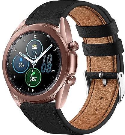 Vancle für Samsung Galaxy Watch 3 41mm Armband Leder Damen Herren,Weiches Atmungsaktives Leder Sport Armband Ersatzarmbänder für Samsung Galaxy Watch 3 Armband 41mm(Schwarz)