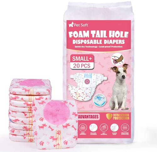 Pet Soft Hundewindeln für Hündinnen, 20 Stück Einweg Windeln für Hunde&Katzen, Hochsaugfähige Katzenwindeln Läufigkeitshose für Hündinnen mit verstellbarem Schwanzloch (S-M-20 Stück)