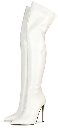 Stivali Alti Lunghi Stivali Invernali con Tacco Alto sopra Gli Stivali del Ginocchio con Cerniera,Bianca,44 EU