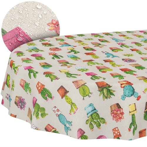Tischdecke aus Stoff Textil abwaschbar Tischwäsche Tischtuch Baumwolle Polyester Cactus Oval 180x140cm In-/Outdoor Tischdecke